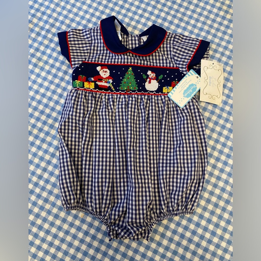 Christmas bubble with smocking size 6 months